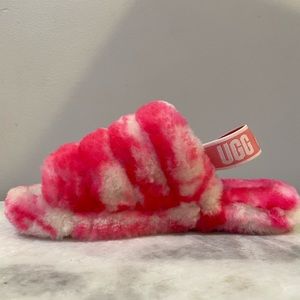 UGG Girls Fluff Yeah Pink Tye Dye Slippers
